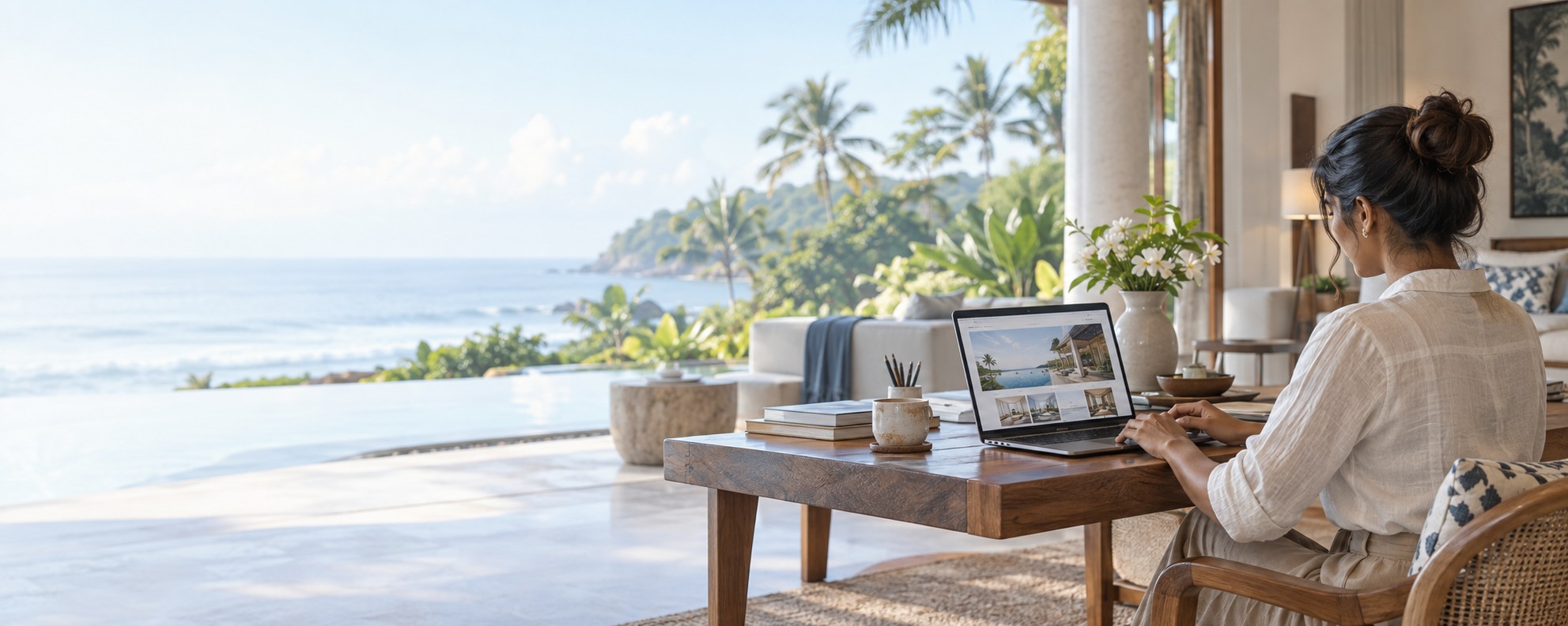 Web designer creating a hospitality website from a tropical boutique hotel